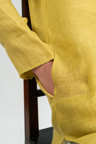 Mustard Yellow Long Kurta with Striped Center Placket Accent