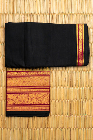 Black Chettinad cotton saree with gold zari and maroon border