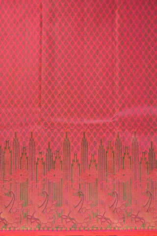Radiant Hot Pink Kanjeevaram Silk Saree with Traditional Temple & Geometric Motifs