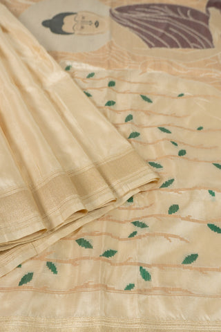 Serene Beige Handloom Banarasi Saree with Buddha Pallu