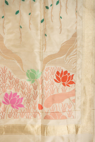 Serene Beige Handloom Banarasi Saree with Buddha Pallu