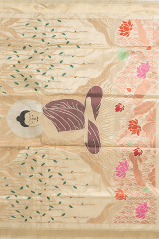 Serene Beige Handloom Banarasi Saree with Buddha Pallu