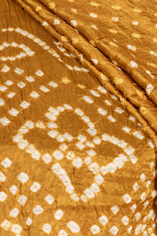 Mustard Yellow Modal Satin Bandhani Saree with zari border