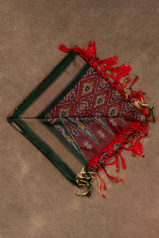 Pure silk maroon Ikat handloom dupatta with tassels
