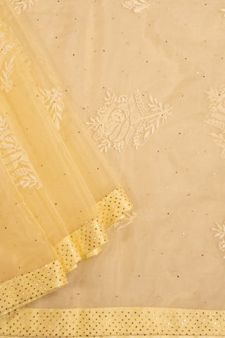 Elegant Yellow Organza Chikankari Saree with White Embroidery