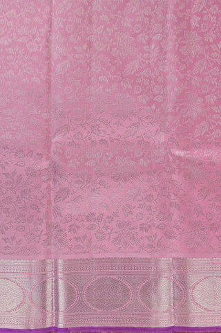 Elegant Pastel Pink Kanjeevaram Silk Saree with Silver Zari & Contrast Violet Border