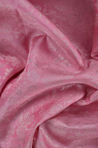 Elegant Pastel Pink Kanjeevaram Silk Saree with Silver Zari & Contrast Violet Border