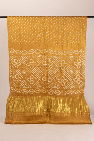 Mustard Yellow Modal Satin Bandhani Saree with zari border