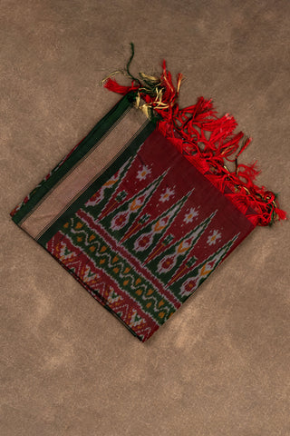 Pure silk maroon Ikat handloom dupatta with tassels