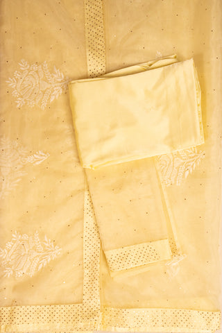 Elegant Yellow Organza Chikankari Saree with White Embroidery