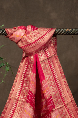 Wine maroon Banarasi dupatta with bandhej pattern	