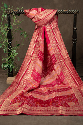 Wine maroon Banarasi dupatta with bandhej pattern	