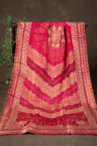 Wine maroon Banarasi dupatta with bandhej pattern	