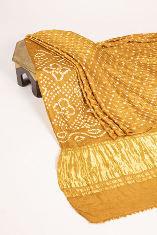 Mustard Yellow Modal Satin Bandhani Saree with zari border