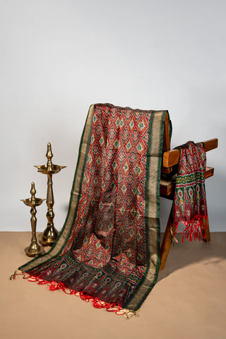 Pure silk maroon Ikat handloom dupatta with tassels