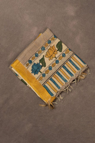 Hand Kalamkari Chennuri silk dupatta with bird and floral motifs			