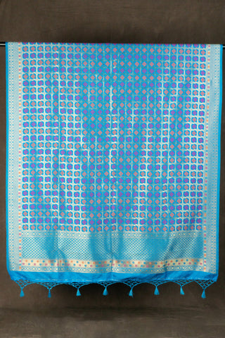 Peacock blue Banarasi dupatta with gold zari	
