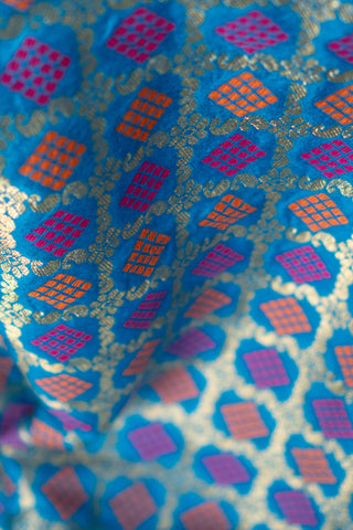 Peacock blue Banarasi dupatta with gold zari	