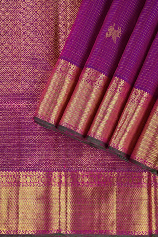 Majestic Magenta Kanjivaram Silk Saree with Gold Zari Peacock & Butta Weave