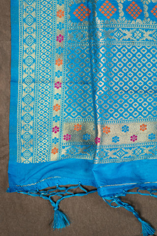 Peacock blue Banarasi dupatta with gold zari	