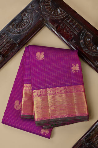 Majestic Magenta Kanjivaram Silk Saree with Gold Zari Peacock & Butta Weave