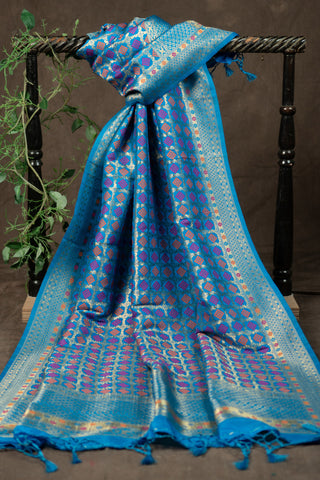 Peacock blue Banarasi dupatta with gold zari	
