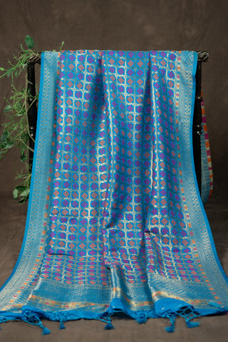 Peacock blue Banarasi dupatta with gold zari	