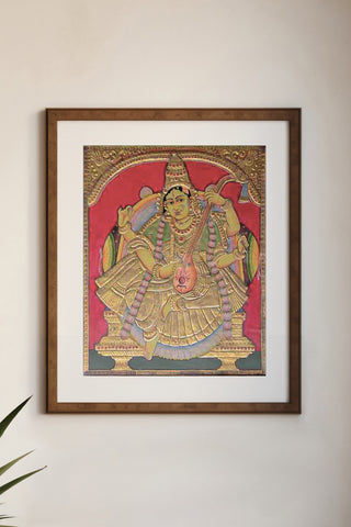 Goddess Saraswati with Veena Tanjore Painting