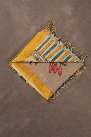 Hand Kalamkari Chennuri silk dupatta with bird and floral motifs			