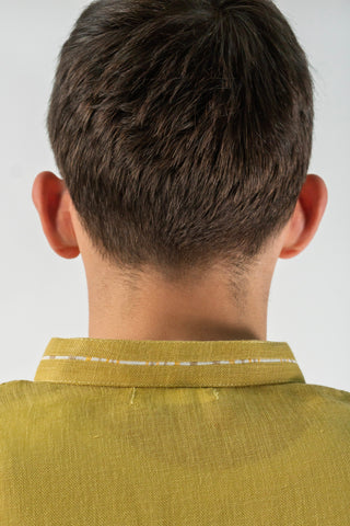 Mustard Yellow Long Kurta with Striped Center Placket Accent