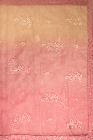 Soft Pink Organza Chikankari Saree with Delicate Embroidery