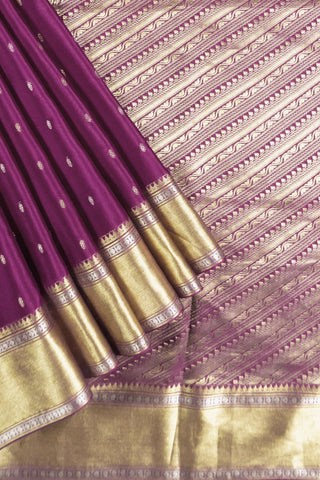 Fuchsia Pink Pure Crepe Silk Saree with Dual Zari Brocade Pallu, Diagonal Leheriya Weave & Elephant-Paisley Motifs