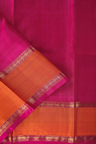 Radiant Orange Kanjivaram Silk Saree with Rani Pink Border and Gold Zari Work