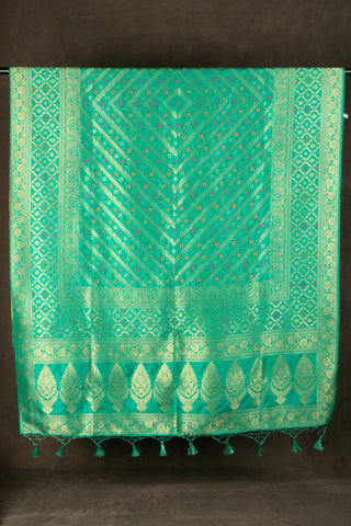 Emerald green Banarasi dupatta with gold zari motifs	