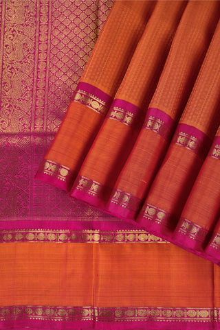Radiant Orange Kanjivaram Silk Saree with Rani Pink Border and Gold Zari Work