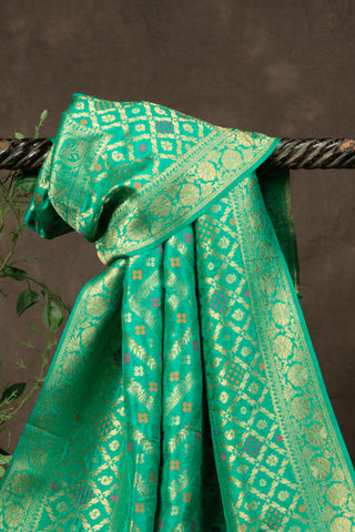 Emerald green Banarasi dupatta with gold zari motifs	