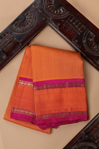 Radiant Orange Kanjivaram Silk Saree with Rani Pink Border and Gold Zari Work