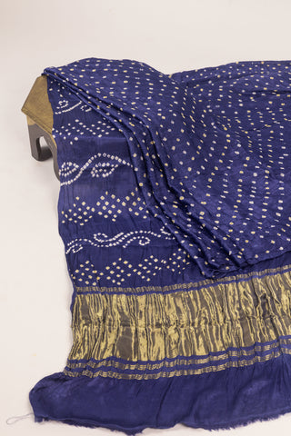 Navy Blue Modal Satin Bandhani Saree with zari border