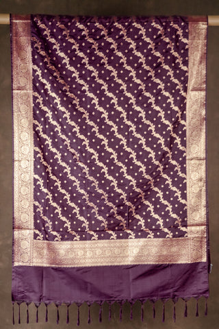 Magenta Banarasi art silk dupatta with diagonal zari motifs