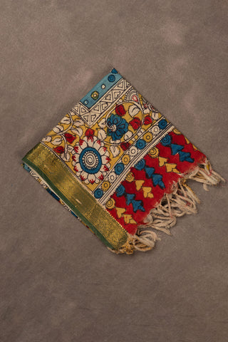 Yellow hand Kalamkari Chennuri silk dupatta with floral motifs			