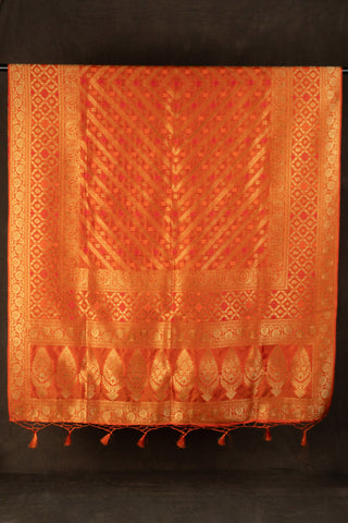 Tangerine orange Banarasi dupatta with gold zari	