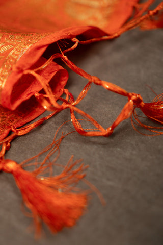 Tangerine orange Banarasi dupatta with gold zari	