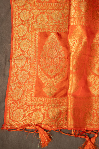Tangerine orange Banarasi dupatta with gold zari	