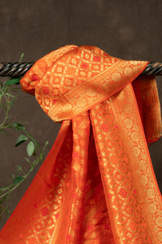 Tangerine orange Banarasi dupatta with gold zari	