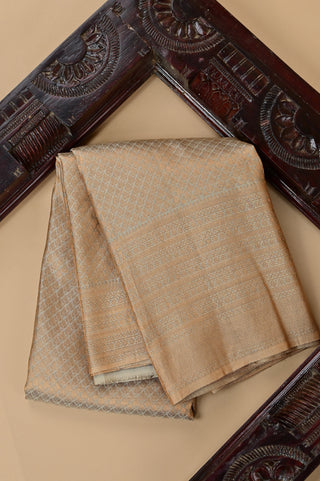 Copper Bronze Kanjeevaram Silk Saree with Subtle Self-Weave Check Patterns
