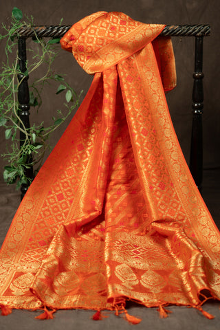 Tangerine orange Banarasi dupatta with gold zari	