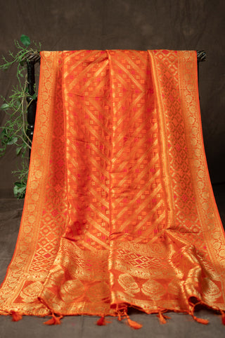 Tangerine orange Banarasi dupatta with gold zari	
