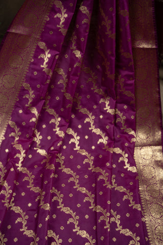 Magenta Banarasi art silk dupatta with diagonal zari motifs