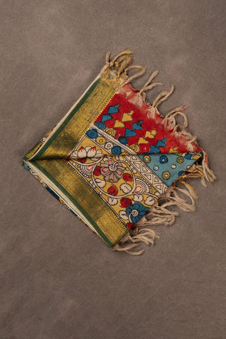 Yellow hand Kalamkari Chennuri silk dupatta with floral motifs			