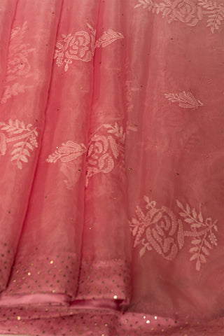 Soft Pink Organza Chikankari Saree with Delicate Embroidery